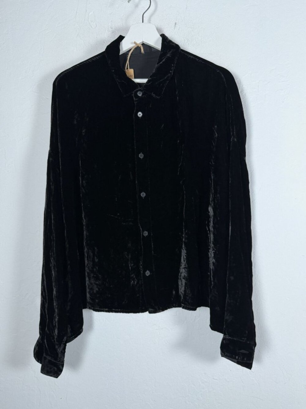 CP Shades Ramona Black Crushed Velvet Button Up Shirt Long Sleeve Size XL New